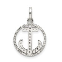 Sterling Silver Rhodium-plated Polished CZ Anchor Pendant view 4