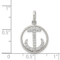 Sterling Silver Rhodium-plated Polished CZ Anchor Pendant view 3