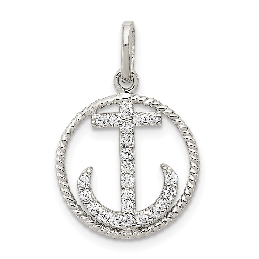 Sterling Silver Rhodium-plated Polished CZ Anchor Pendant (QC8997)
