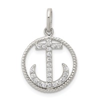 Sterling Silver Rhodium-plated Polished CZ Anchor Pendant view 1