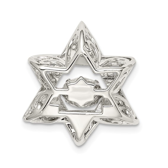 Sterling Silver Platinum-plated Vibrant CZ Star of David Necklace