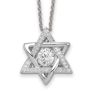 Sterling Silver Platinum-plated Vibrant CZ Star of David Necklace