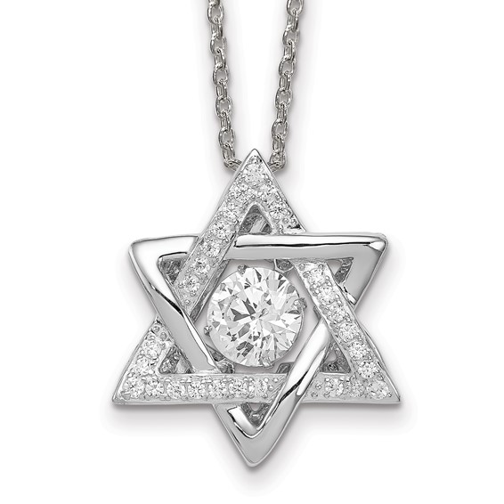 Sterling Silver Platinum-plated Vibrant CZ Star of David Necklace