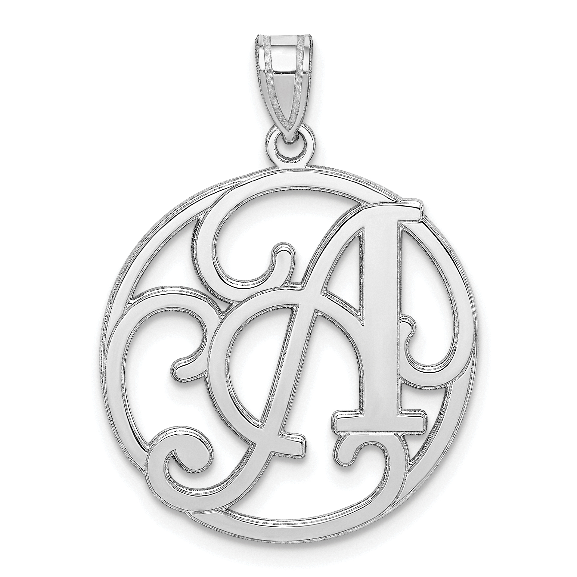 Sterling Silver Rhodium-plated Fancy Script Letter A Initial Pendant (QC8999A)