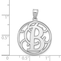 Sterling Silver Rhodium-plated Fancy Script Letter B Initial Pendant view 3