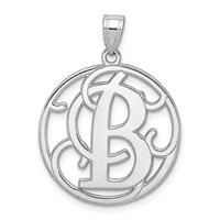 Sterling Silver Rhodium-plated Fancy Script Letter B Initial Pendant view 1