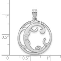 Sterling Silver Rhodium-plated Fancy Script Letter C Initial Pendant view 3