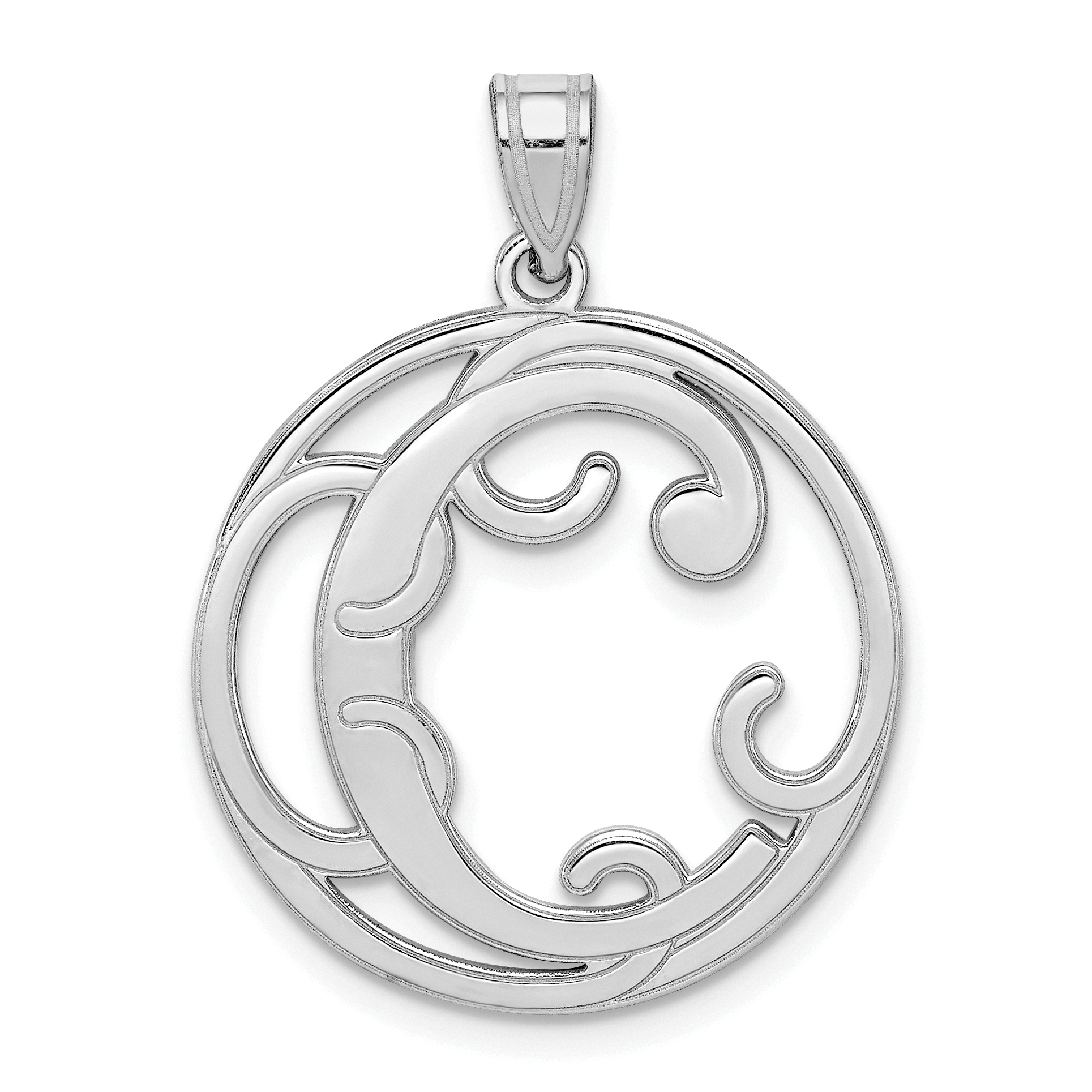 Sterling Silver Rhodium-plated Fancy Script Letter C Initial Pendant (QC8999C)