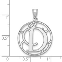 Sterling Silver Rhodium-plated Fancy Script Letter D Initial Pendant view 3