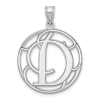 Sterling Silver Rhodium-plated Fancy Script Letter D Initial Pendant view 1