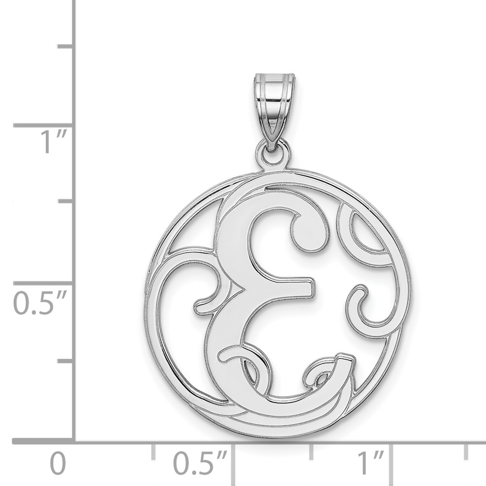 Sterling Silver Rhodium-plated Fancy Script Letter E Initial Pendant (QC8999E)