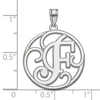 Sterling Silver Rhodium-plated Fancy Script Letter F Initial Pendant view 4