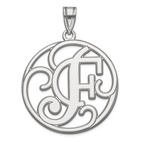 Sterling Silver Rhodium-plated Fancy Script Letter F Initial Pendant view 1