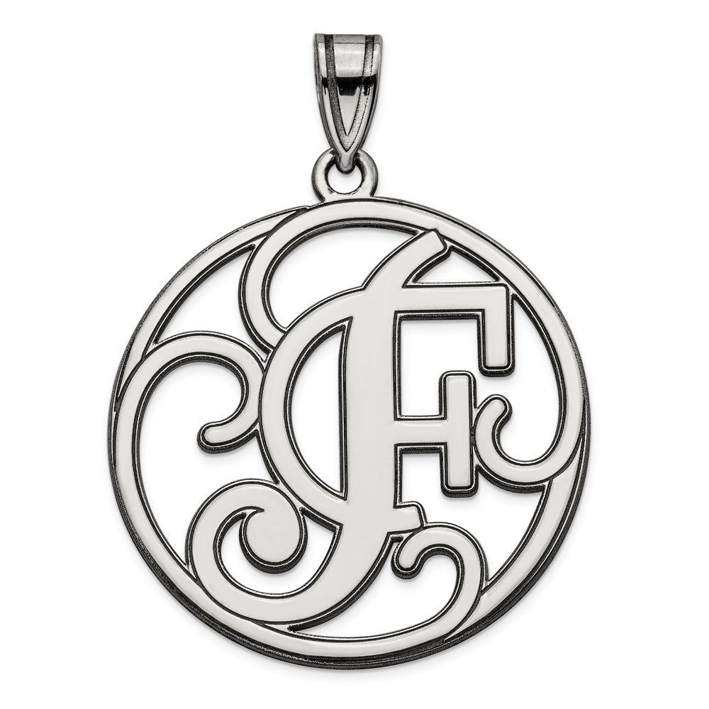 Sterling Silver Rhodium-plated Fancy Script Letter F Initial Pendant