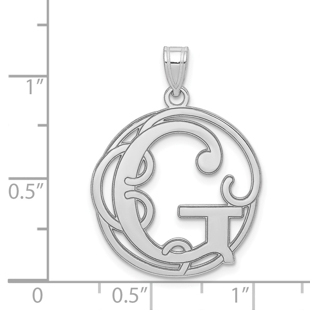 Sterling Silver Rhodium-plated Fancy Script Letter G Initial Pendant (QC8999G)