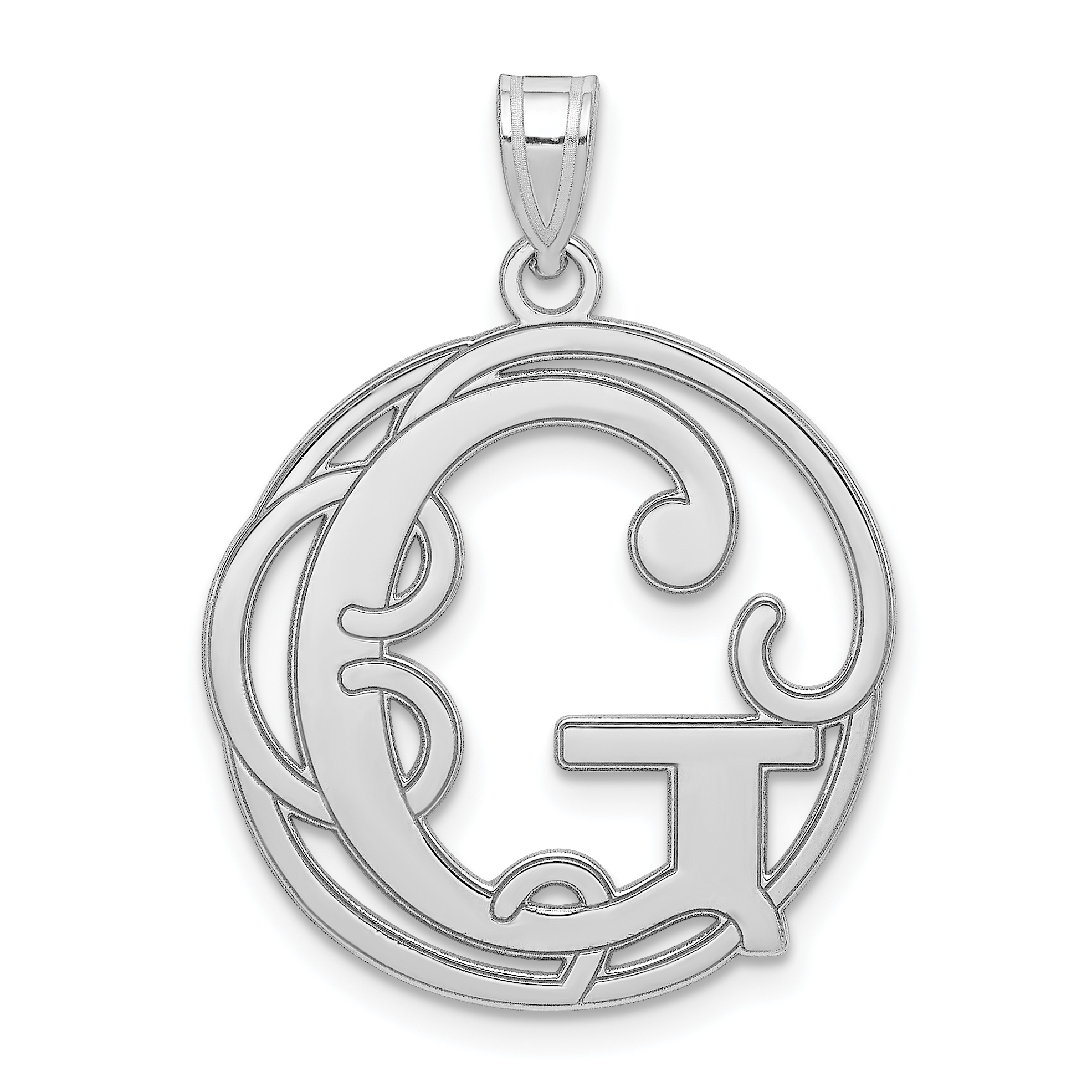 Sterling Silver Rhodium-plated Fancy Script Letter G Initial Pendant (QC8999G)