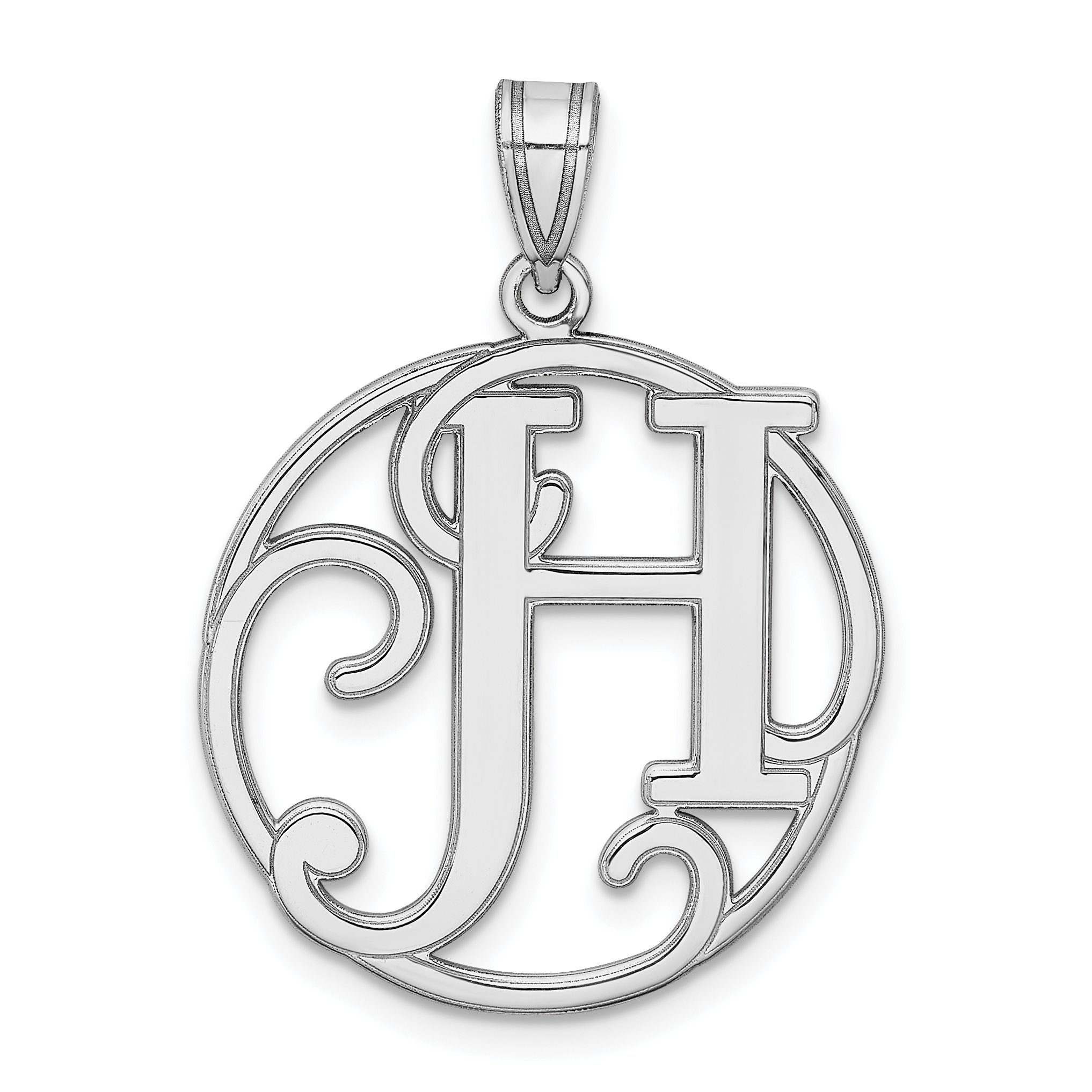 Sterling Silver Rhodium-plated Fancy Script Letter H Initial Pendant (QC8999H)