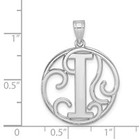 Sterling Silver Rhodium-plated Fancy Script Letter I Initial Pendant view 3