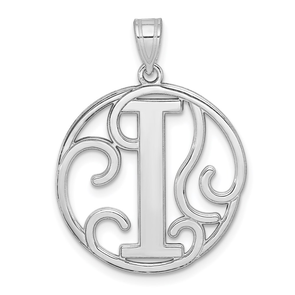 Sterling Silver Rhodium-plated Fancy Script Letter I Initial Pendant