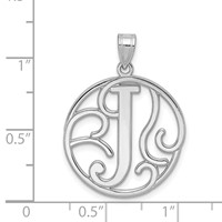 Sterling Silver Rhodium-plated Fancy Script Letter J Initial Pendant view 3
