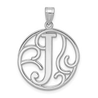 Sterling Silver Rhodium-plated Fancy Script Letter J Initial Pendant view 1