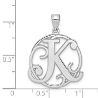 Sterling Silver Rhodium-plated Fancy Script Letter K Initial Pendant view 3