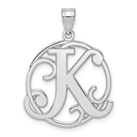 Sterling Silver Rhodium-plated Fancy Script Letter K Initial Pendant view 1