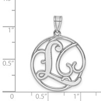 Sterling Silver Rhodium-plated Fancy Script Letter L Initial Pendant view 4