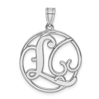 Sterling Silver Rhodium-plated Fancy Script Letter L Initial Pendant view 1