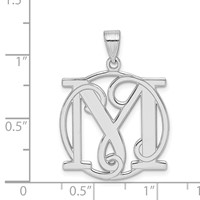 Sterling Silver Rhodium-plated Fancy Script Letter M Initial Pendant view 3