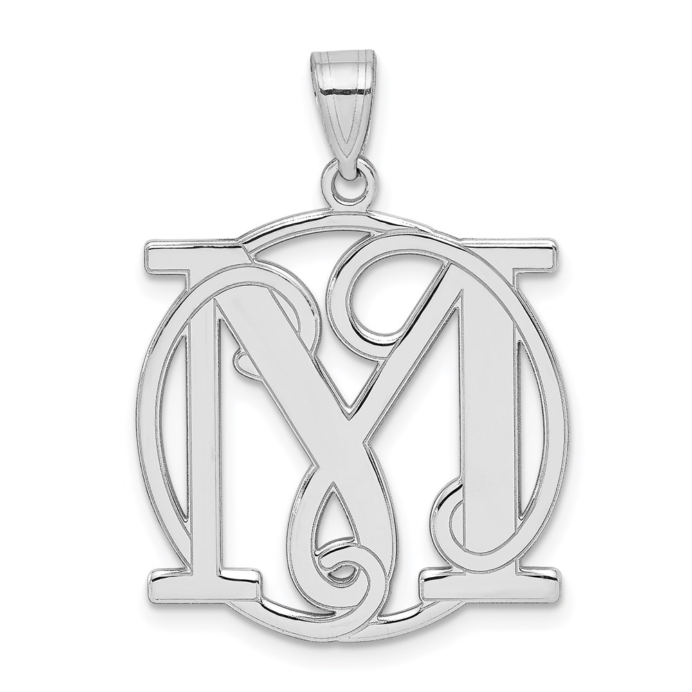 Sterling Silver Rhodium-plated Fancy Script Letter M Initial Pendant
