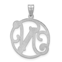 Sterling Silver Rhodium-plated Fancy Script Letter N Initial Pendant view 4