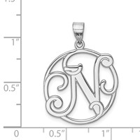 Sterling Silver Rhodium-plated Fancy Script Letter N Initial Pendant view 3