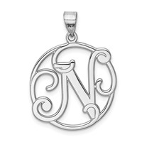 Sterling Silver Rhodium-plated Fancy Script Letter N Initial Pendant view 1
