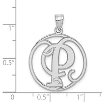 Sterling Silver Rhodium-plated Fancy Script Letter P Initial Pendant view 3