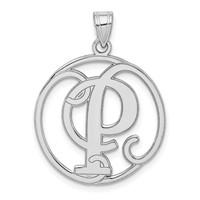 Sterling Silver Rhodium-plated Fancy Script Letter P Initial Pendant view 1