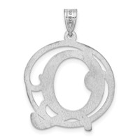 Sterling Silver Rhodium-plated Fancy Script Letter Q Initial Pendant view 4