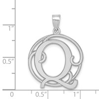 Sterling Silver Rhodium-plated Fancy Script Letter Q Initial Pendant view 3
