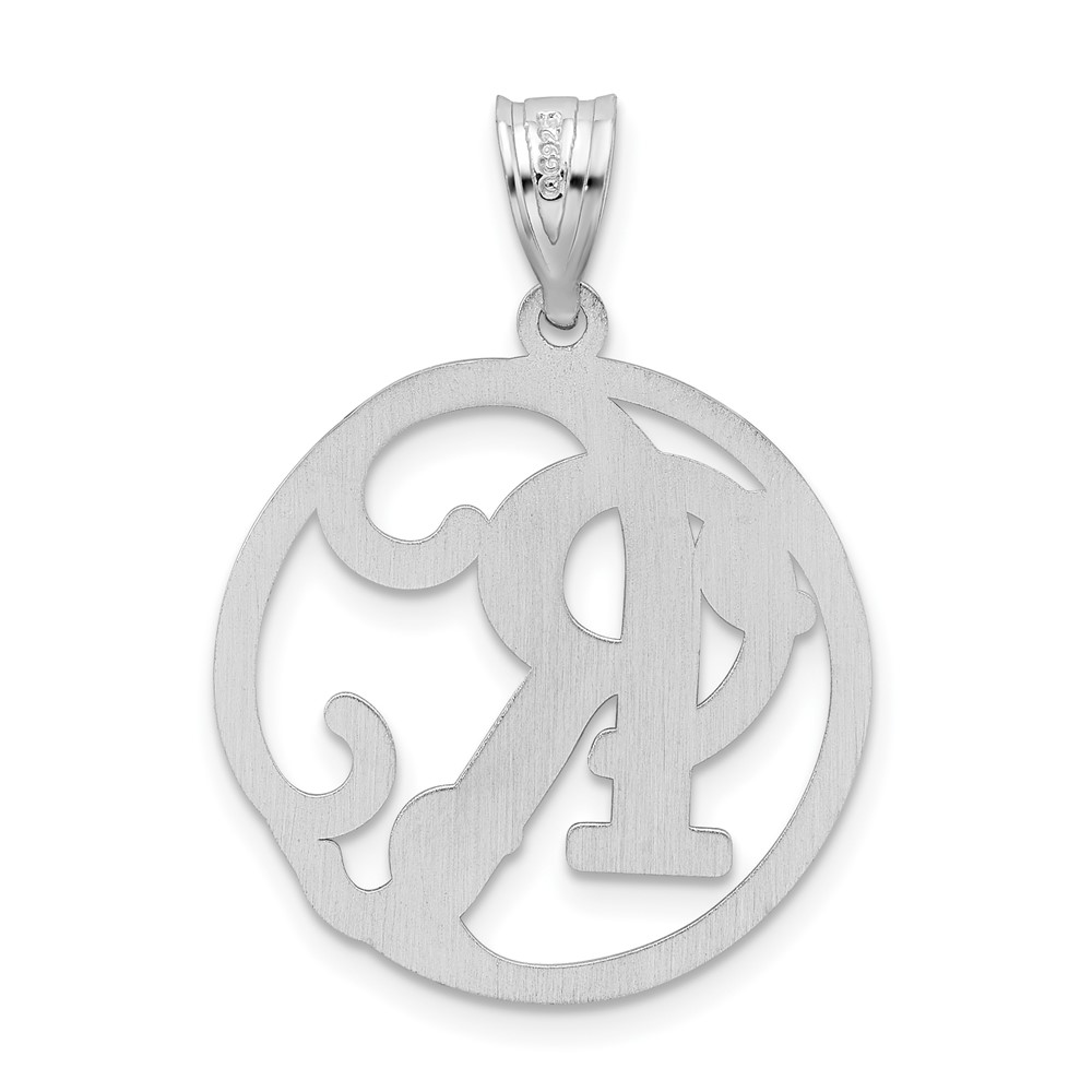 Sterling Silver Rhodium-plated Fancy Script Letter R Initial Pendant (QC8999R)