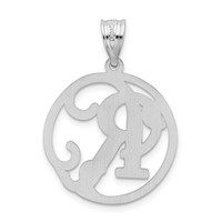 Sterling Silver Rhodium-plated Fancy Script Letter R Initial Pendant view 3