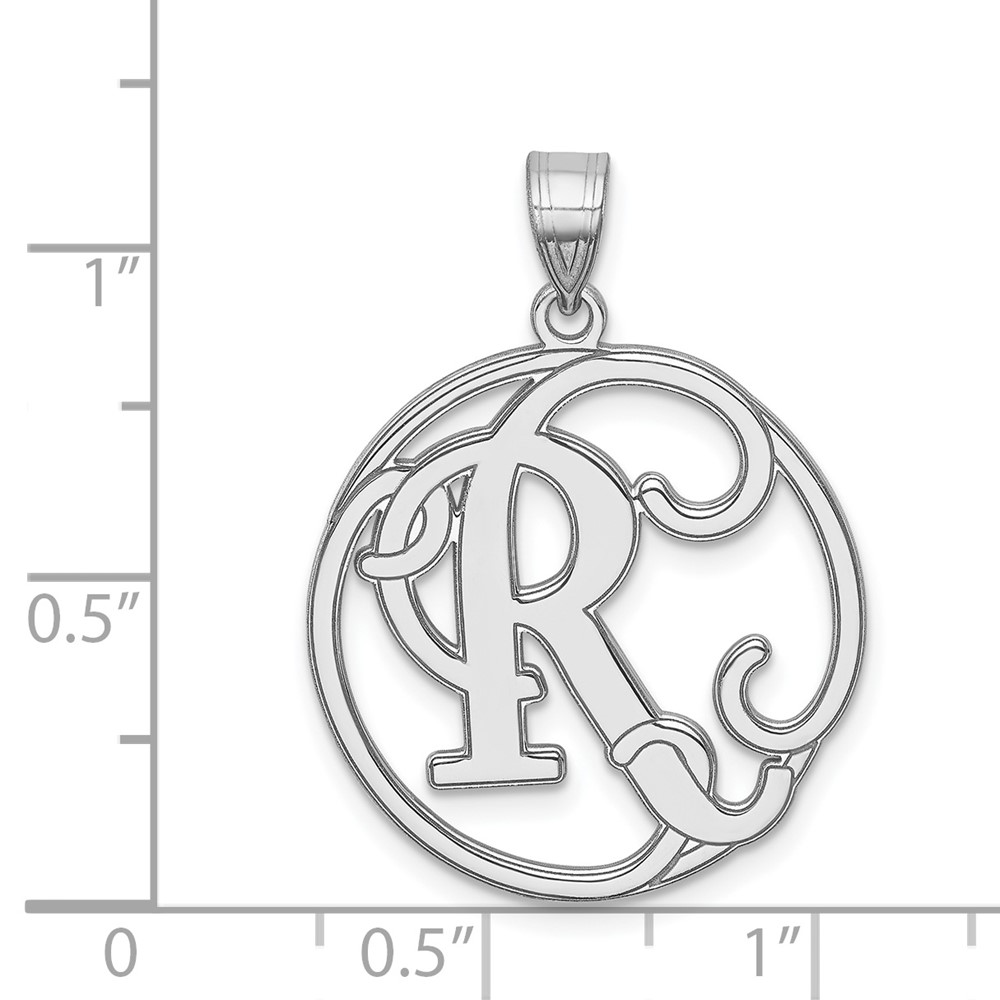 Sterling Silver Rhodium-plated Fancy Script Letter R Initial Pendant (QC8999R)