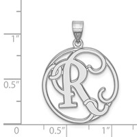 Sterling Silver Rhodium-plated Fancy Script Letter R Initial Pendant view 4