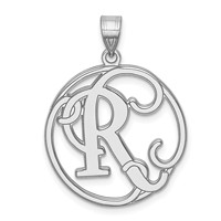 Sterling Silver Rhodium-plated Fancy Script Letter R Initial Pendant view 1
