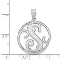 Sterling Silver Rhodium-plated Fancy Script Letter S Initial Pendant view 3
