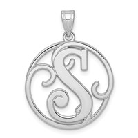 Sterling Silver Rhodium-plated Fancy Script Letter S Initial Pendant view 1