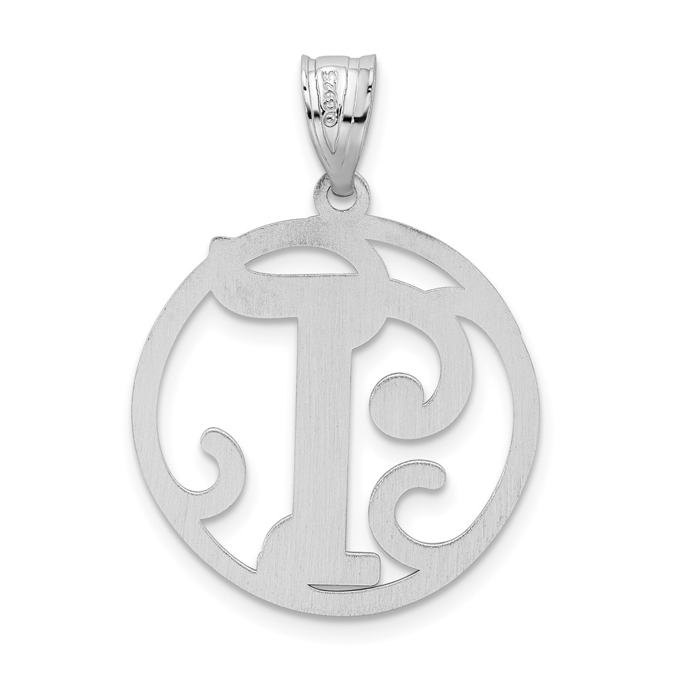 Sterling Silver Rhodium-plated Fancy Script Letter T Initial Pendant (QC8999T)