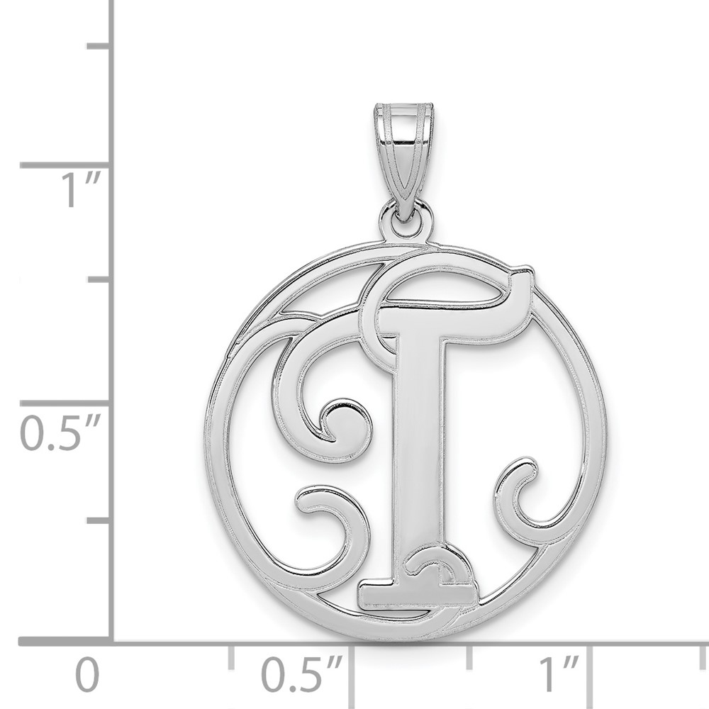 Sterling Silver Rhodium-plated Fancy Script Letter T Initial Pendant (QC8999T)