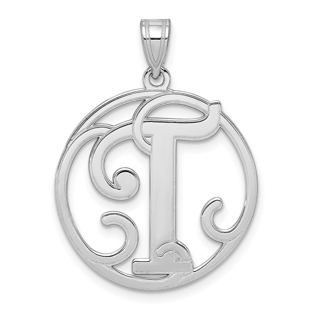 Sterling Silver Rhodium-plated Fancy Script Letter T Initial Pendant