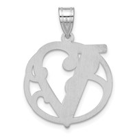 Sterling Silver Rhodium-plated Fancy Script Letter V Initial Pendant view 3