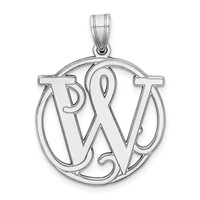 Sterling Silver Rhodium-plated Fancy Script Letter W Initial Pendant view 1